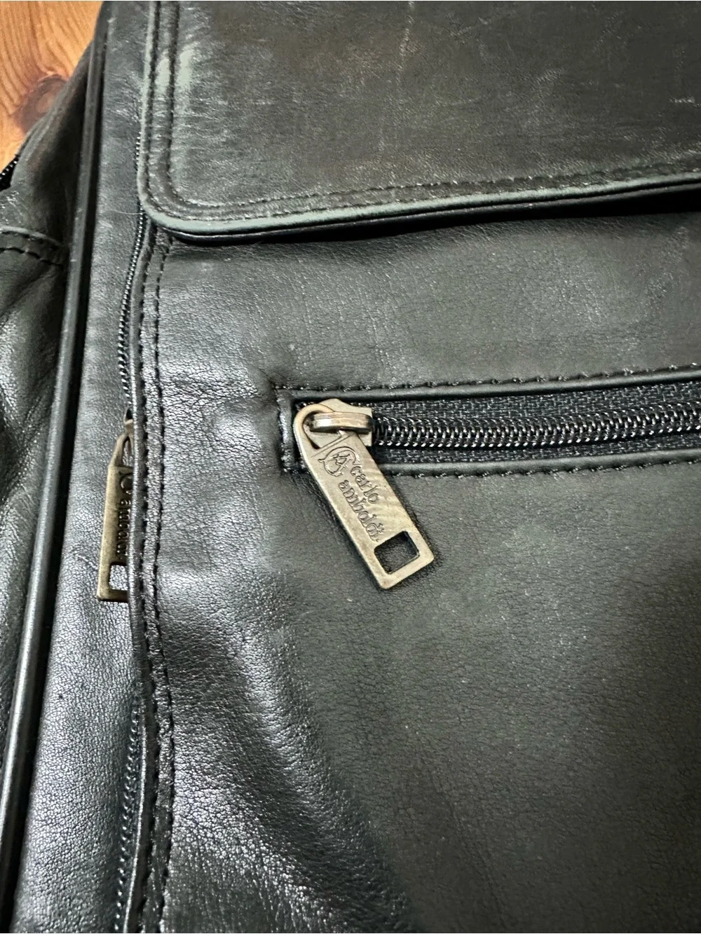 Classic Black Leather Laptop Briefcase with Shoulder Strap